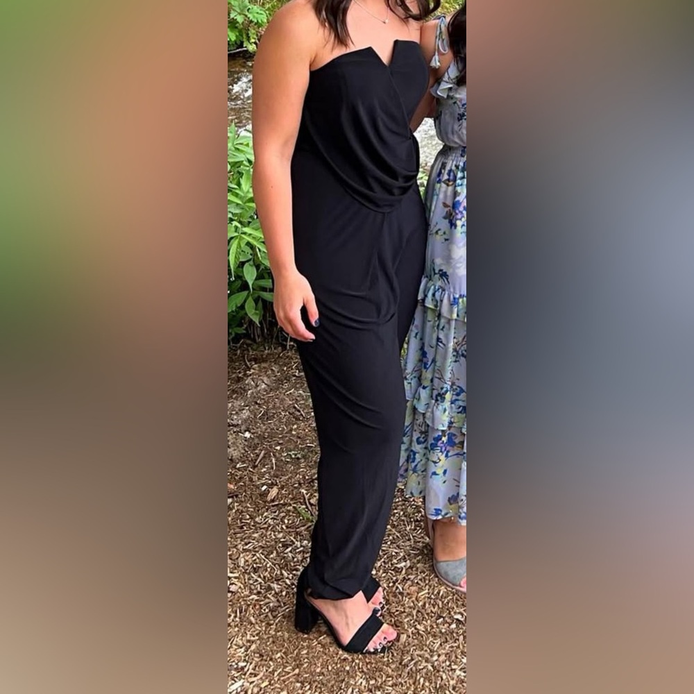 Black elegant romper jumpsuit. Wedding guest.